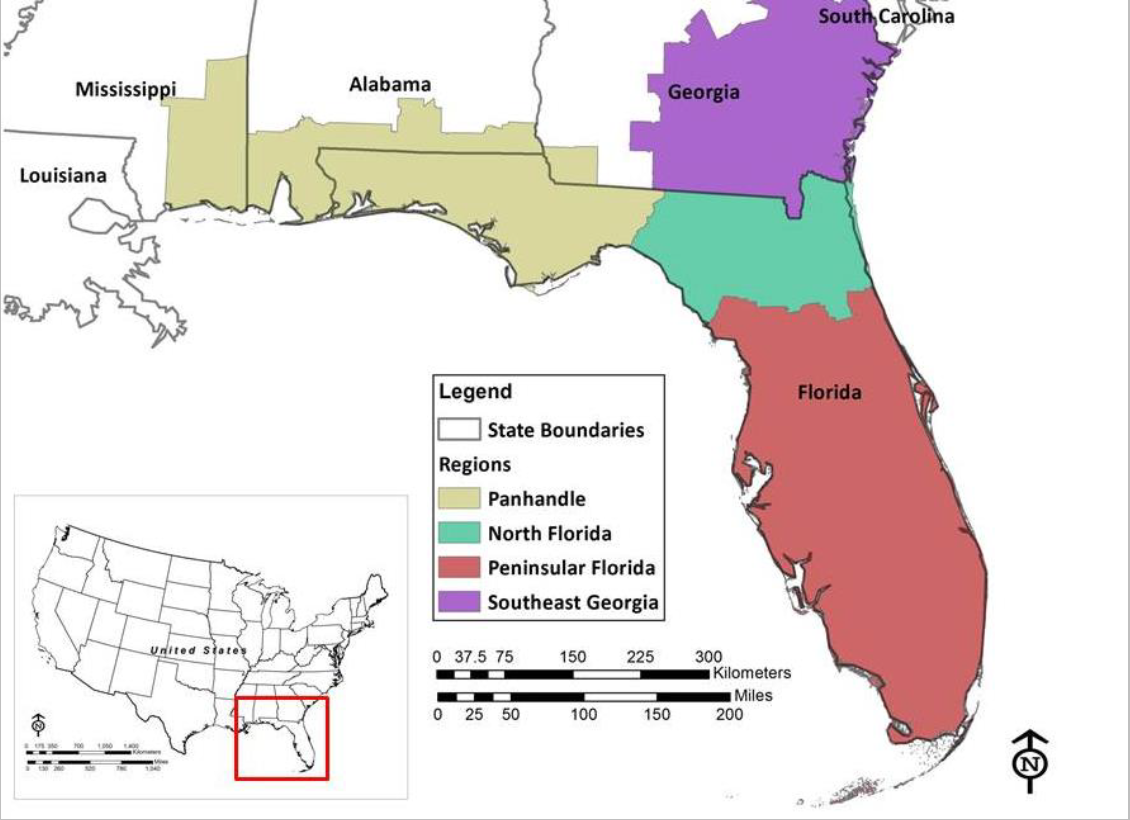  The historic distribution of *Drymarchon couperi*,figure from the USFW SSA for EIS